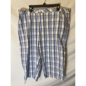 Fashion Bug Womens Plus Size 22 3X Capris Cropped Pants Blue Plaid Lightweight